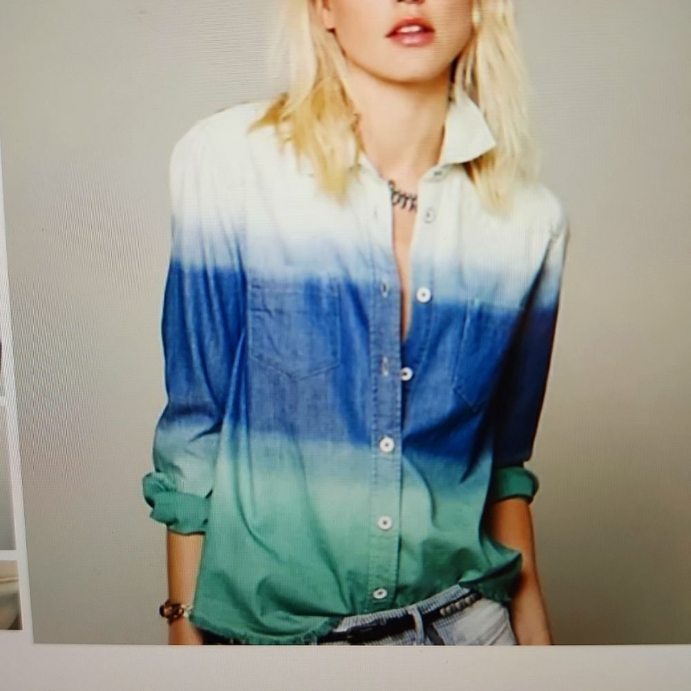 Free People Blue Ombre Button Down Blouse Size Extra Small